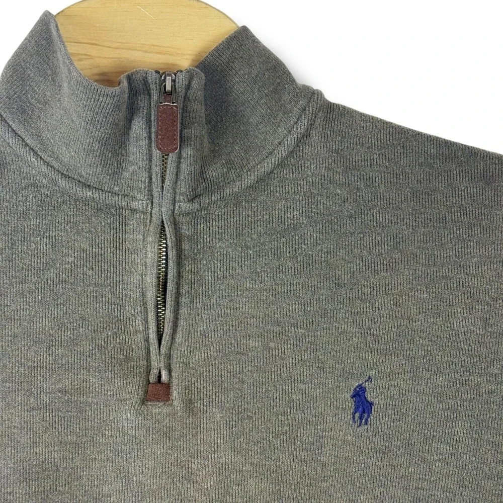 Polo Ralph Lauren Quarter Zip Pullover Men‎ L Gray Cotton Knit Pony Logo